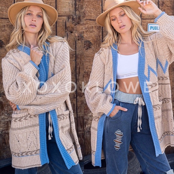 POL Sweaters - POL Aztec Knit Cardigan Open Front Relaxed Fit